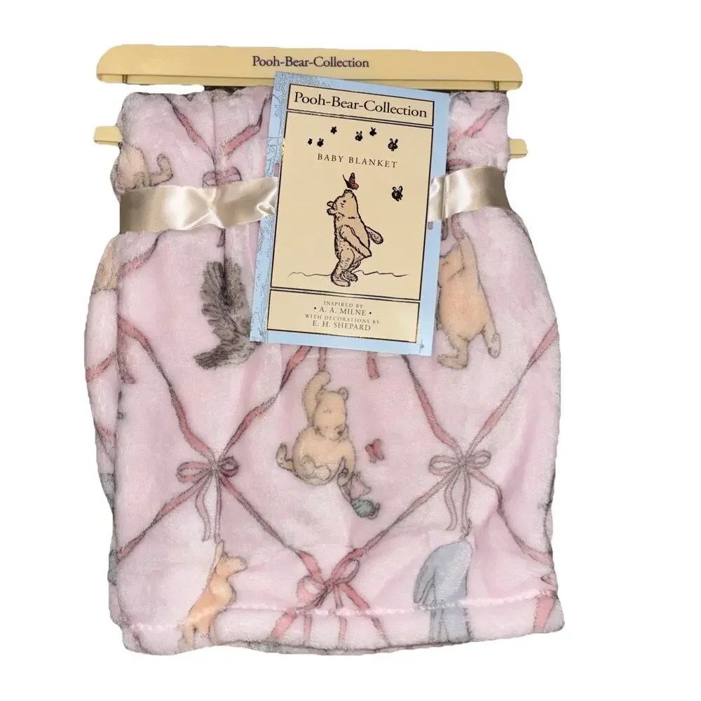 Winnie the Pooh Bear Collection Baby Blanket Pink Bow Piglet Eeyore Owl NEW